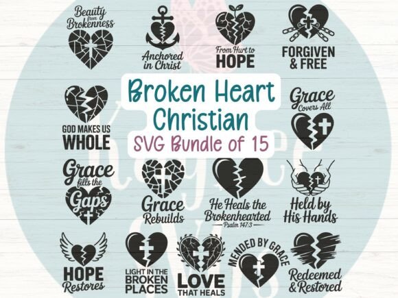Christian Broken Heart SVG Bundle: 15 T-Shirt Designs