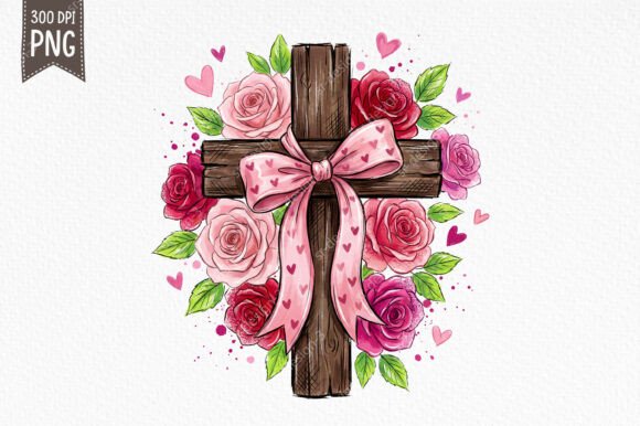 Floral Christian Cross Valentine PNG T-Shirt Designs